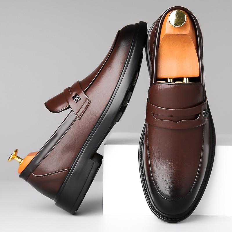 Luxury Brand Quality Men Slip on Leather Casual Shoes Hick Soled Loafers Leather  Business Wedding Business Casual Shoes