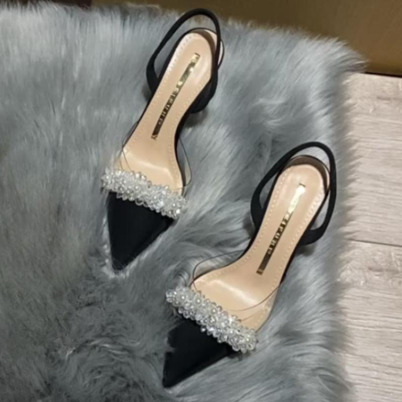 Mode Damen Slingback High Heels Sommer Luxus Sandalen Damen Designer Elegant Spitzschuh High-Heel Sandalen Transparent Party Schuhe