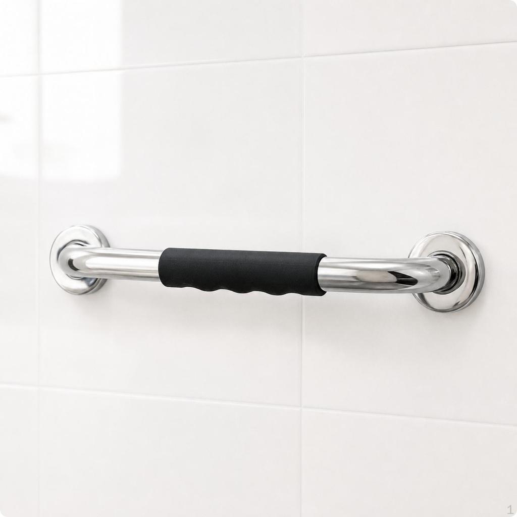 NonSlip Grab Bar with Silicone Grip | Ergonomic Finger Grooves, Polished Stainless Steel, Washroom