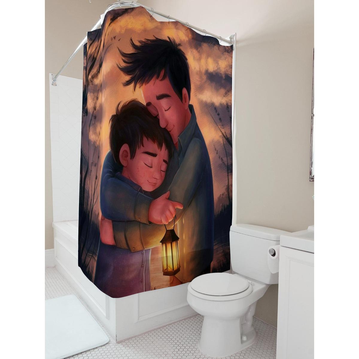 

Father And Son Embracing In Sunset Waterproof Shower Curtain W60H190(CM)-1 Pcs