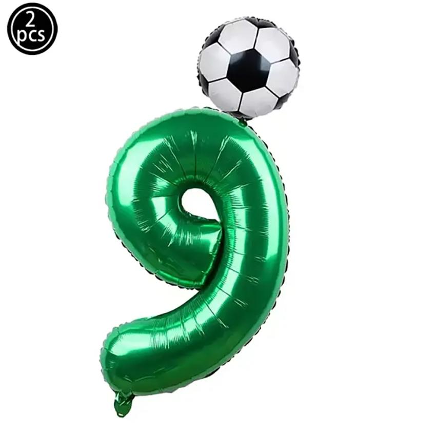 2pcs 32inch Green Number Foil Ballons 10Inch Soccer Helium Ballons Football Kids Birthday Parti Sports Themed Party Decoration