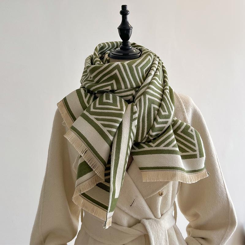 Minimalist Striped Fashion Warm Scarf Women'S Korean Version Versatile Student Scarf Thickened Shawl