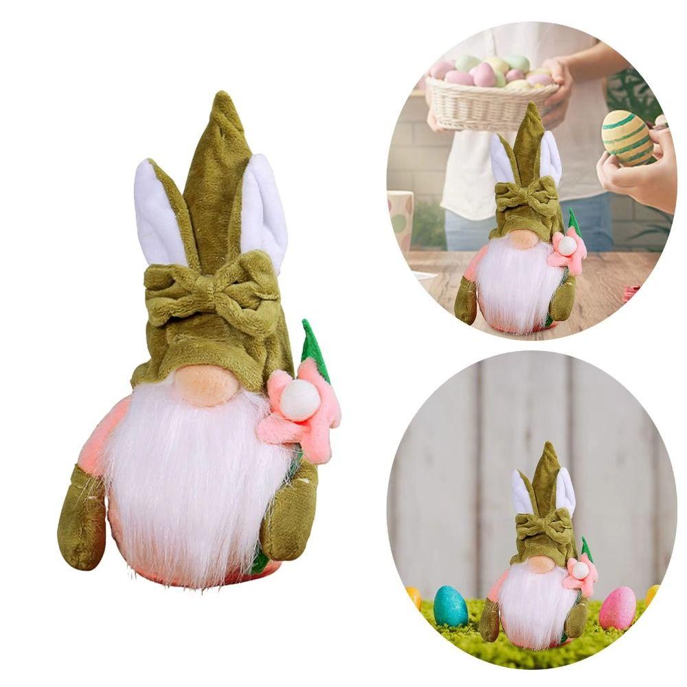 Kawaii Flower Easter Decoration Rabbit Ear Gnome Rabbit Doll Easter Faceless Dwarf Doll  Desk