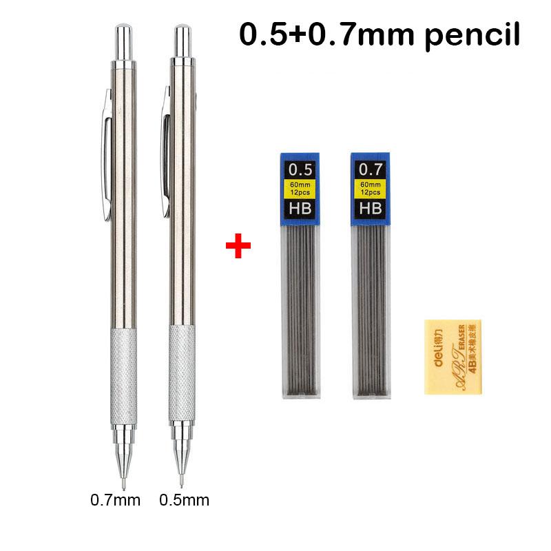 Full Metal Mechanical Pencil Set 0.3 0.5 0.7 0.9 1.3 2.0mm Art Drawing Automatic Pencil with Leads Office Kawaii School Supplies