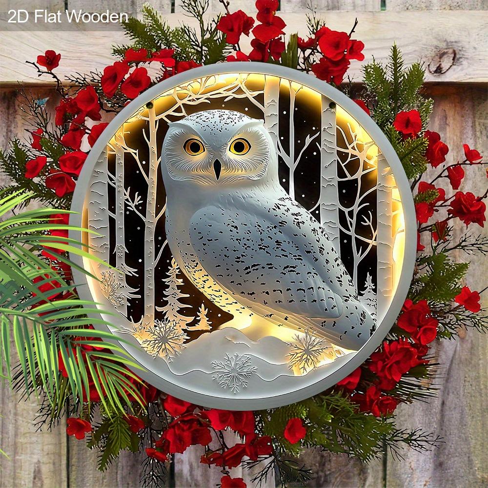 2D flache Oberfläche, 2D flache Oberfläche einzigartiges Eulen-Holzschild - 1 Stück Leuchteffekt rundes Schild geeignet für Haustür Wandbehang