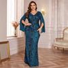 Novo Vestido de Noite Europeu e Americano Plus Size para Mulheres, Elegante Vestido Longo para Banquetes, Vestido Maxi Plus Size