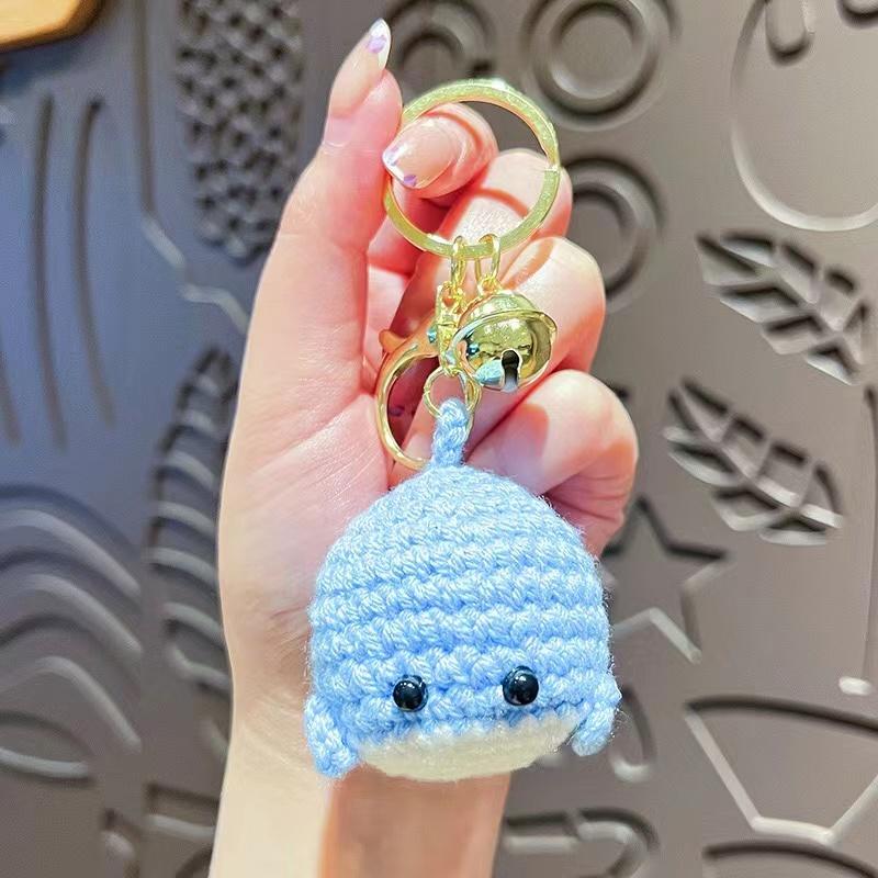 Cartoon Little Whale Keychain Hanging DIY Woollen Making Small Toy Ornaments Gift Car Bag Accessories Handmade Crochet Pendant