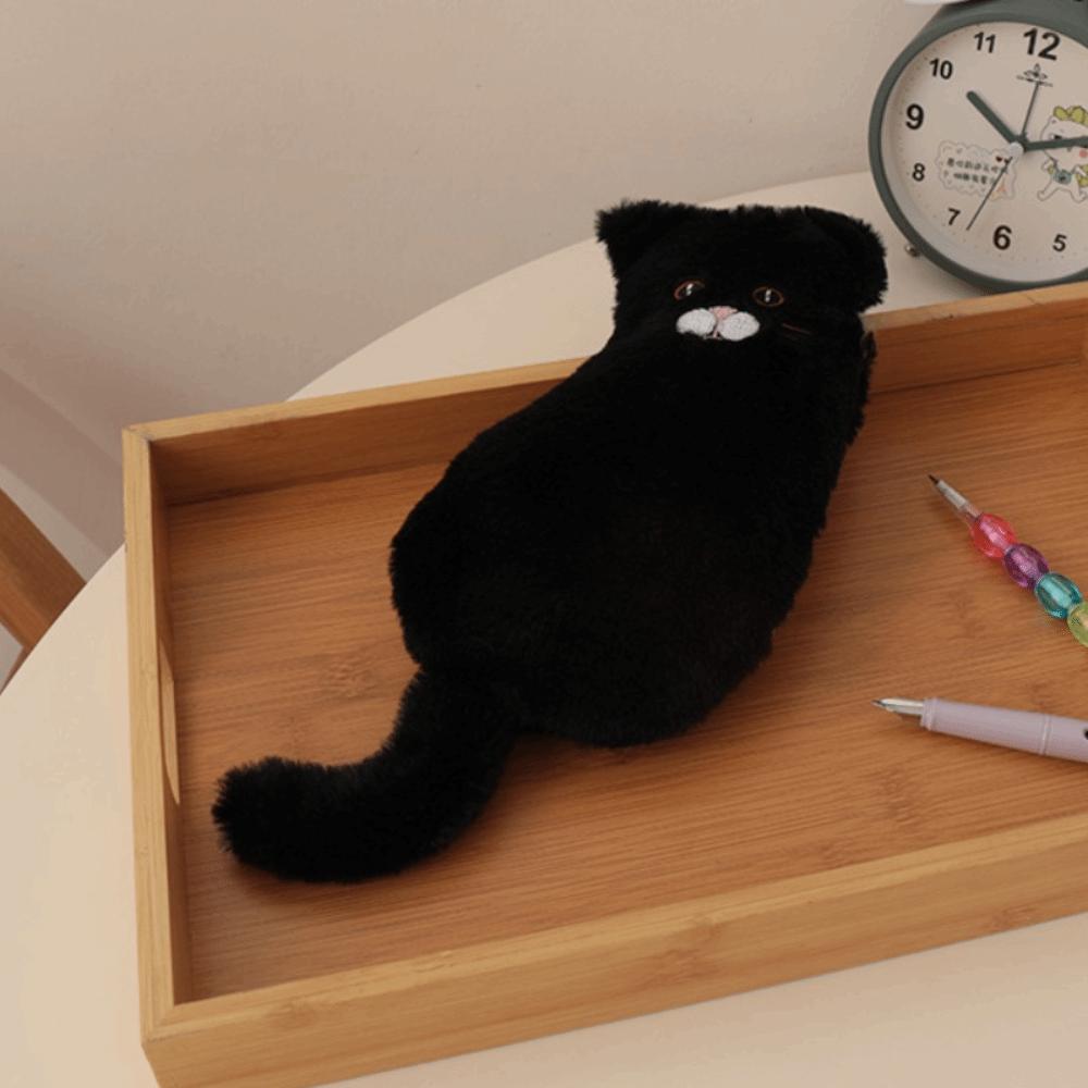 Kawaii Plush Cat Pencil Case Funny Cat Plush Cat Stationer Bag  School Supplies чёрный