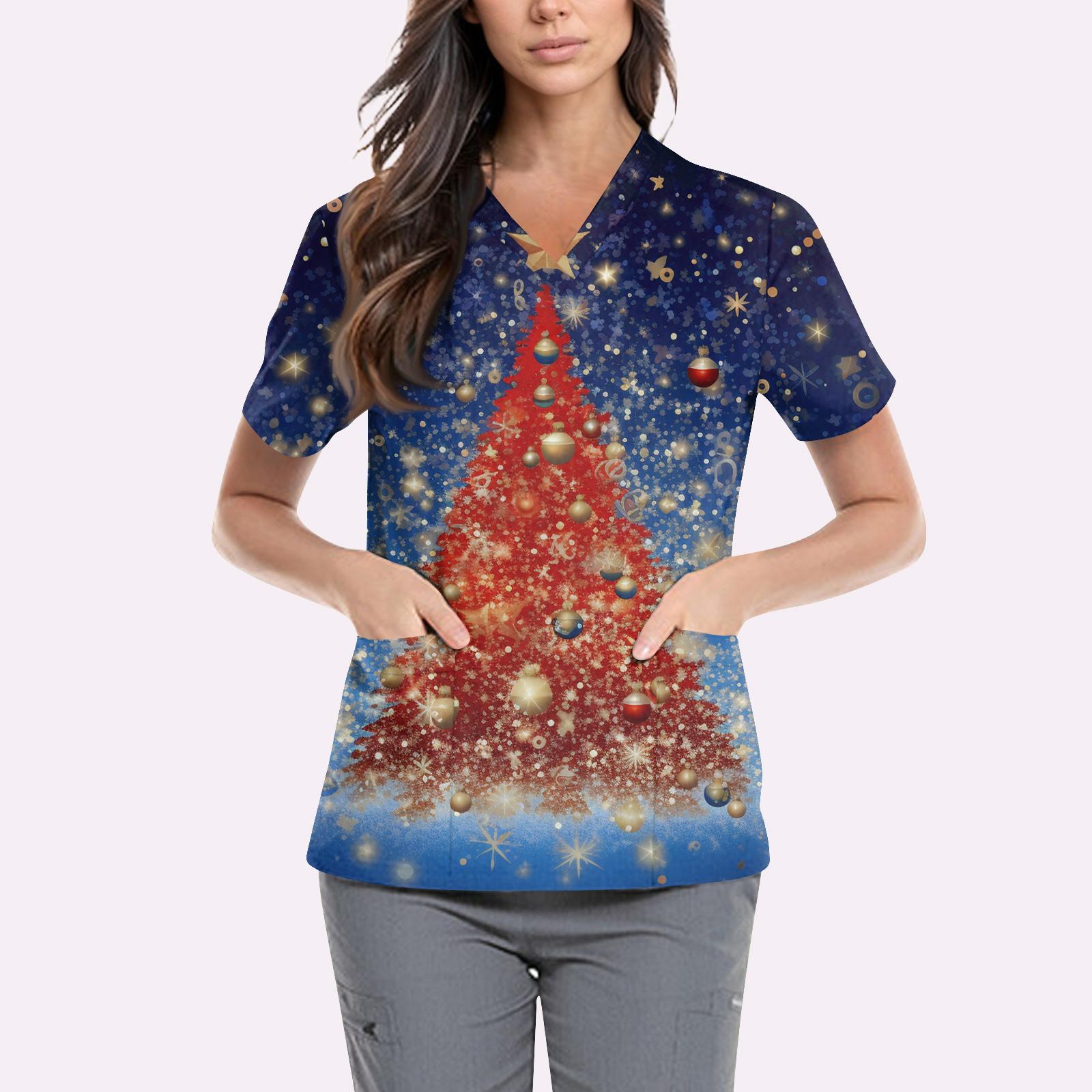 

Женская симпатичная принтованная рабочая одежда с V-образным вырезом, двухслойными карманами, базовым коротким рукавом, пуловером ко Дню святого Валентина L