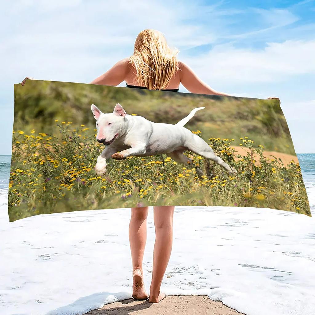 Bull Terrier Print Large Beach Towel for Bath Travel Outdoors Lightweight Soft Towels Super Absorbent Sandproof Quick Dry Towel