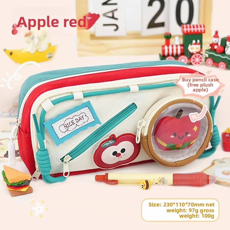 

Pen Bag New Girl s Niche Cute High Beauty Burger Large Capacity Stationery Box Stationery Burger Apple Milk Tea Pencil Bag New красный