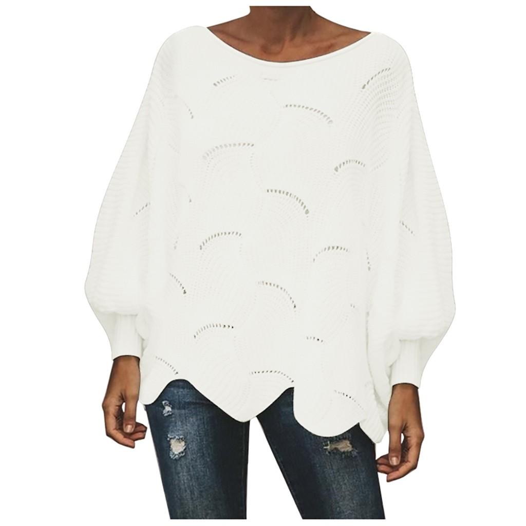 Women's Solid Color Casual Hollow Chain Link Loose Knitted  Sweater Sweater