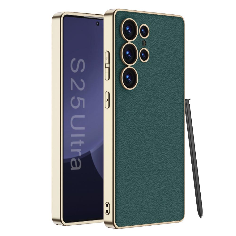 Samsung S25 Ultra Elektroplátovaný kožený kryt na telefon s ochranou proti pádu a ochranou objektivu