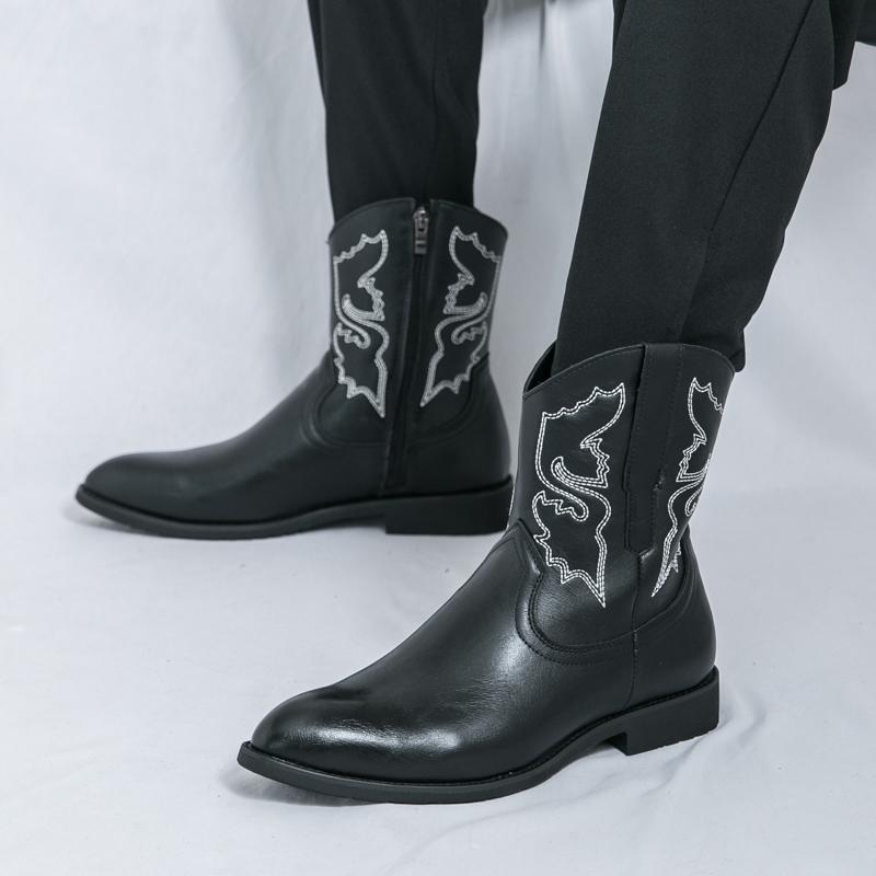 Fashion Western Motorcycle Knight Cowboy Boots Chelsea Men's Fashion Walking Shoes Men Handmade Slip on Shoes Leather Motorcycle Boots