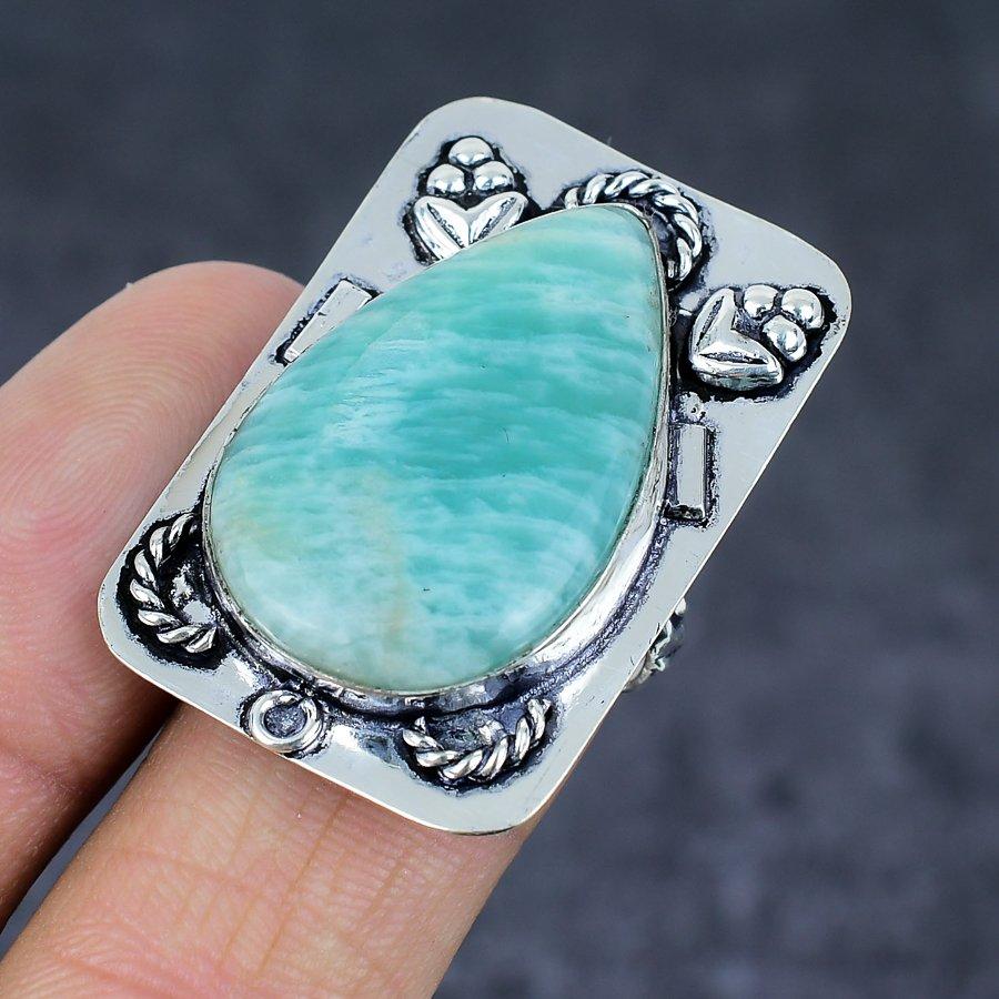 Amazonite Gemstone 925 Sterling Silver Jewelry Ring Size 8