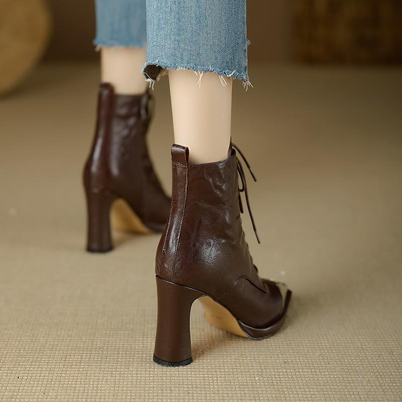 Autumn Women Boots Square Toe High Heel Women Leather Shoes Women Suede Ankle Boots Winter Solid Elegant Modern Boots
