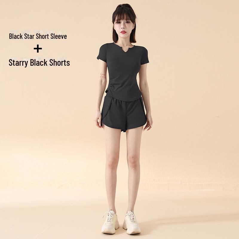 2025 İlkbahar/Yaz Hızlı Kuruyan Spor Yoga Seti – Dar Kesim, Kısa Kollu Fitness Giyim