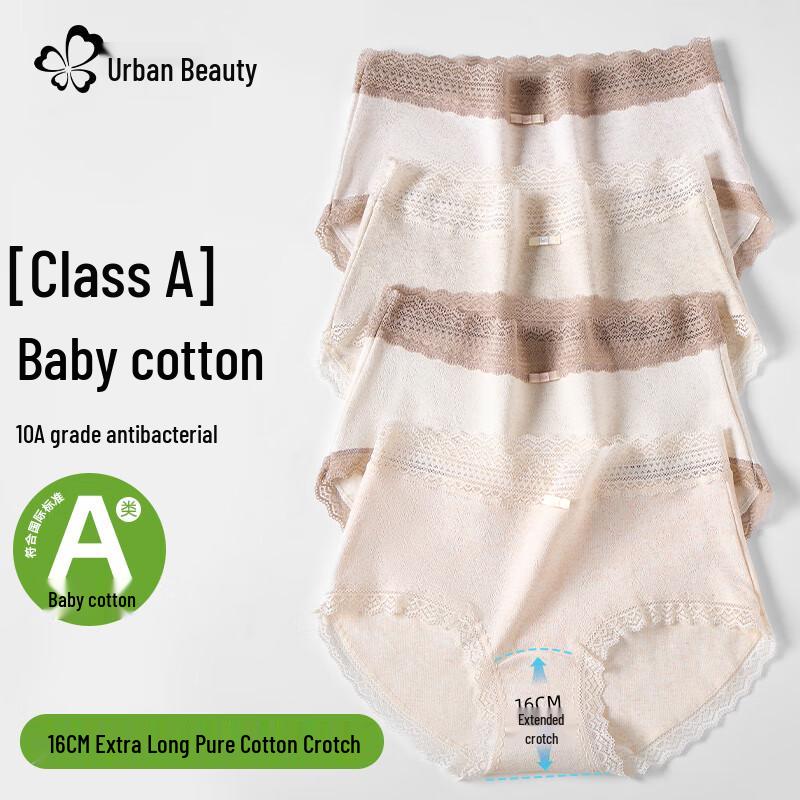 Urban Lady Women's Class A Medical Cotton Antibacterial Lace Briefs 4-Pack
