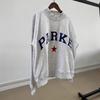 Women's Mock Neck Long Sleeve Oversized Casual Top Letter Star Patch Embroidery Cotton Vintage Streetwear Sweatshirt Blouse