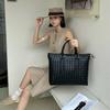 Handwoven Genuine Leather Tote Bag Women Men Business Commute Work Laptop Carryall With Adjustable Strap