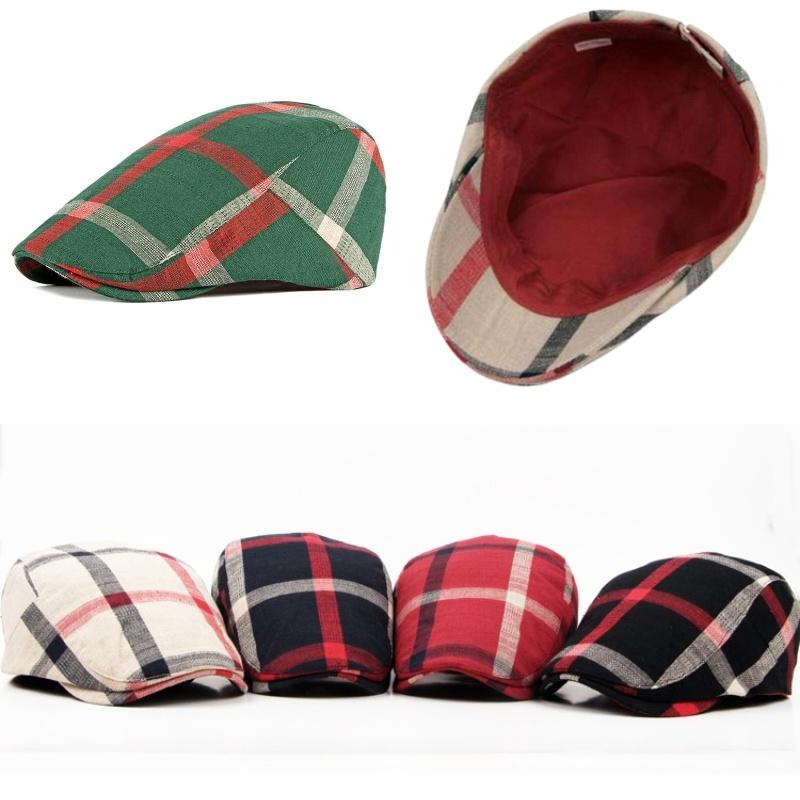 Stylish Unisex Beret Cap Vintage Plaid Pattern In 5 Colors
