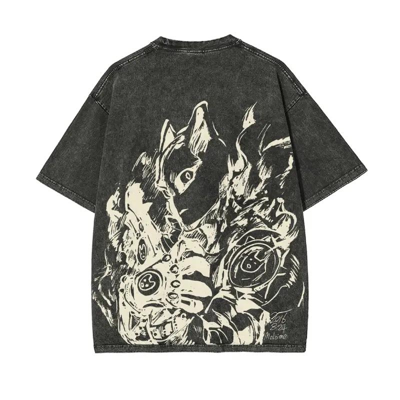 

Футболка JoJo s Bizarre Adventure Killer Queen Аниме Графическая футболка Винтажные стираные футболки Мужская одежда Хлопковые топы Высокого качества S чёрный