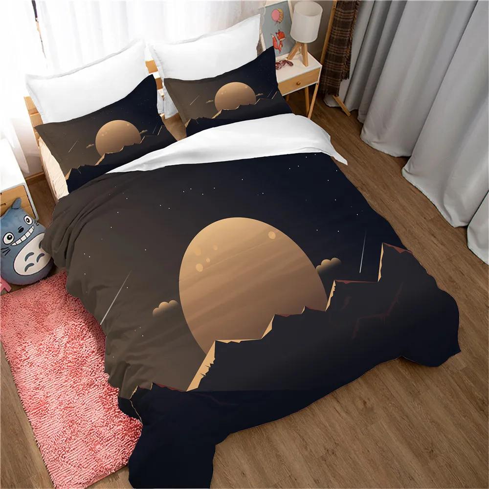 Mountain Duvet Cover Set Forest and Bright Moonlight Elk Landscape Mountain Bedding Set King Size Soft Polyester Comforter Cover
