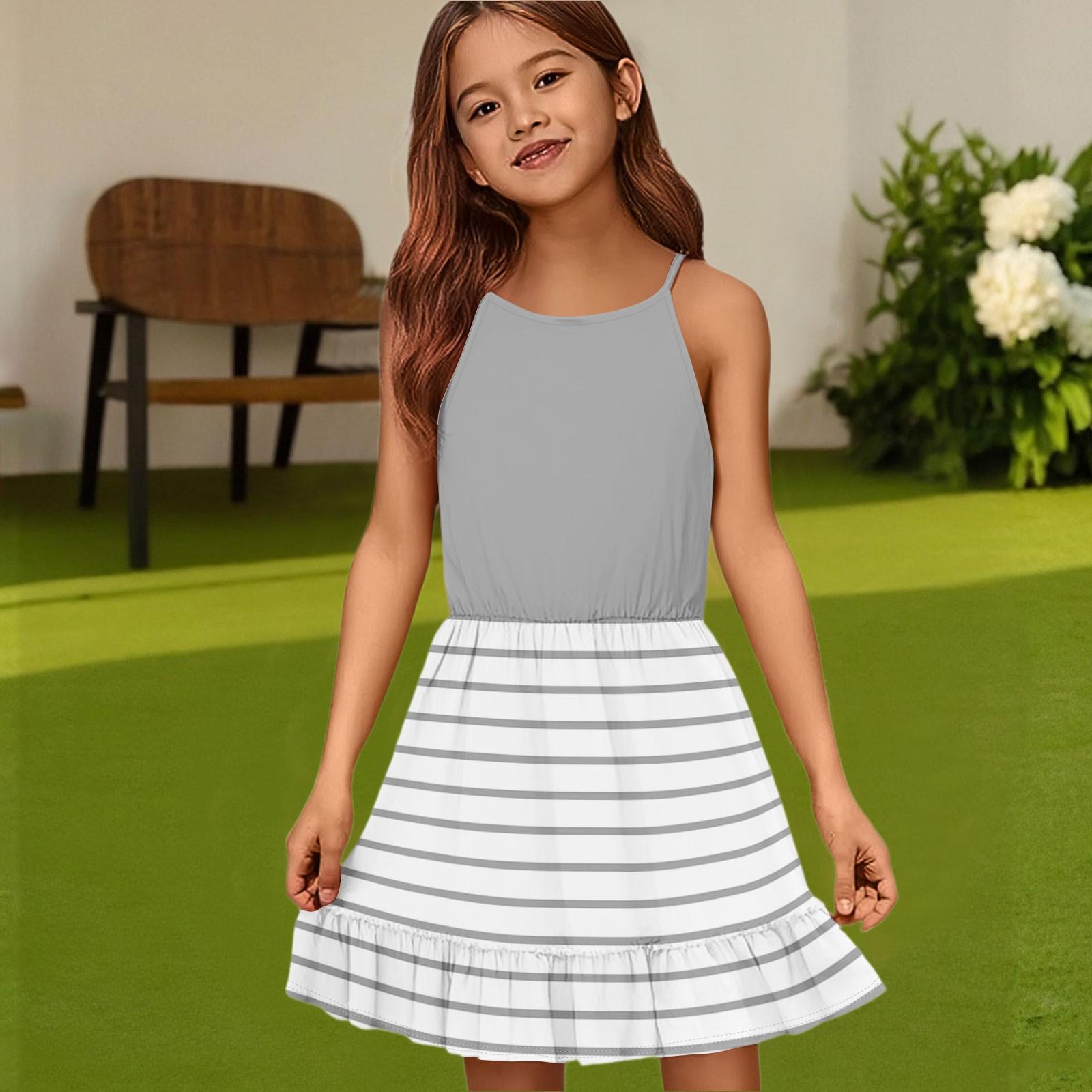 

Детское летнее повседневное модное платье с круглым вырезом, однотонное, без рукавов 140