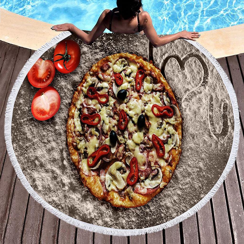 Round Beach Towel Delicious Pizza Pattern Round Beach Blanket Large Lightweight Beach Towel Quick Dry Absorbent Soft Pool Towel