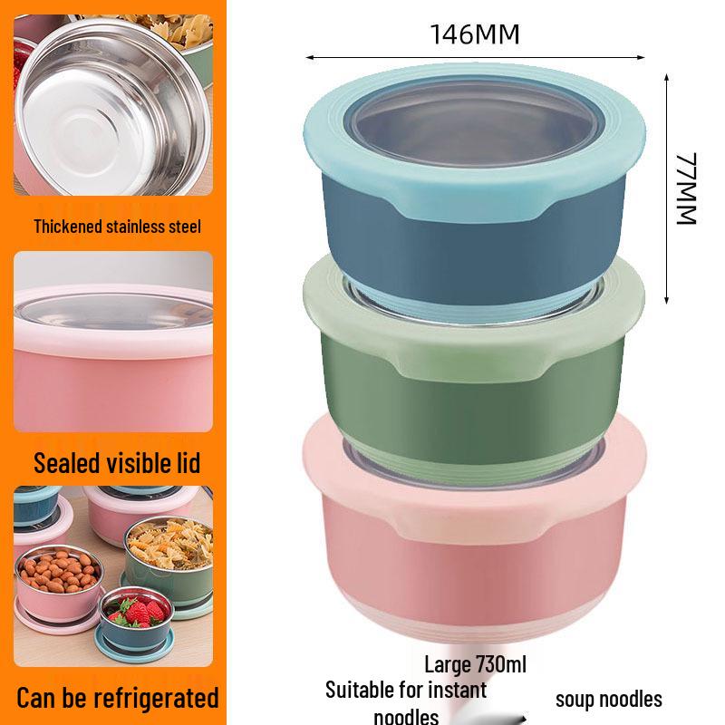 Stainless Steel Food-Grade Sealed Soup & Bento Bowl for Refrigerator