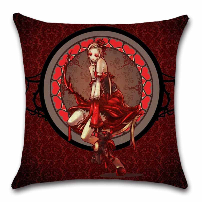 Home Sofa Seat Car Friend Office Gift Pillow Cover Skull Mexican Day of The Dead Goth Girl Linen Cushion