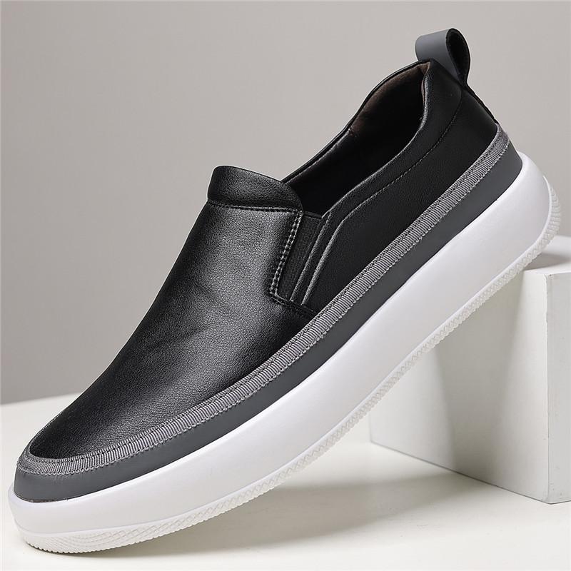 Fashion New Fasihon Men's Charm White Black Platform Leather Leisure Shoes Male Comfortable Loafers Zapatos Hombre