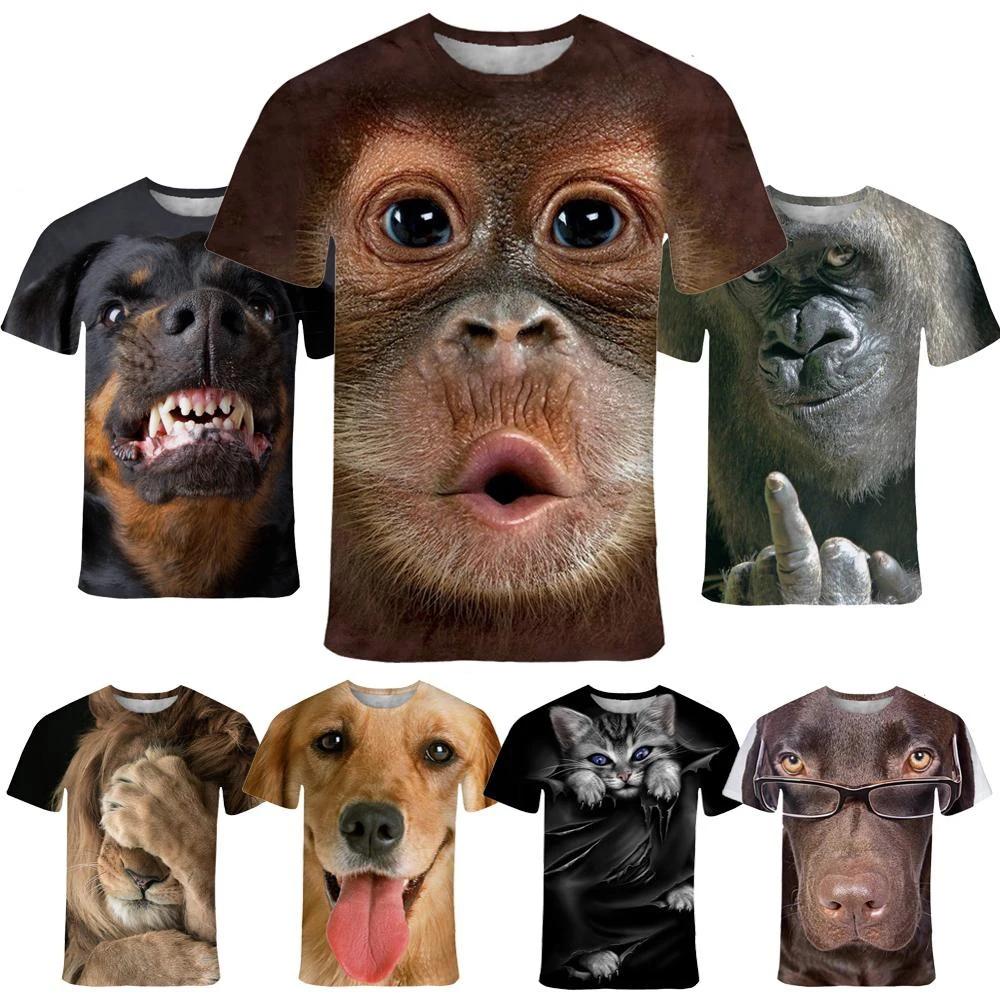 Νέα Μόδα Ζωικό Πρόσωπο 3D Τυπωμένο T-shirt Ανδρικό και Γυναικείο Καλοκαιρινό Casual Κοντομάνικο Πίθηκος Σκύλος Γάτα Λιοντάρι Ζωικό Print Μπλούζα