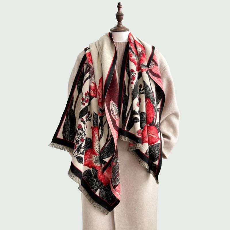 Autumn and winter new flower imitation cashmere scarf women's versatile velvet thickened warm scarf high-end elegant shawl