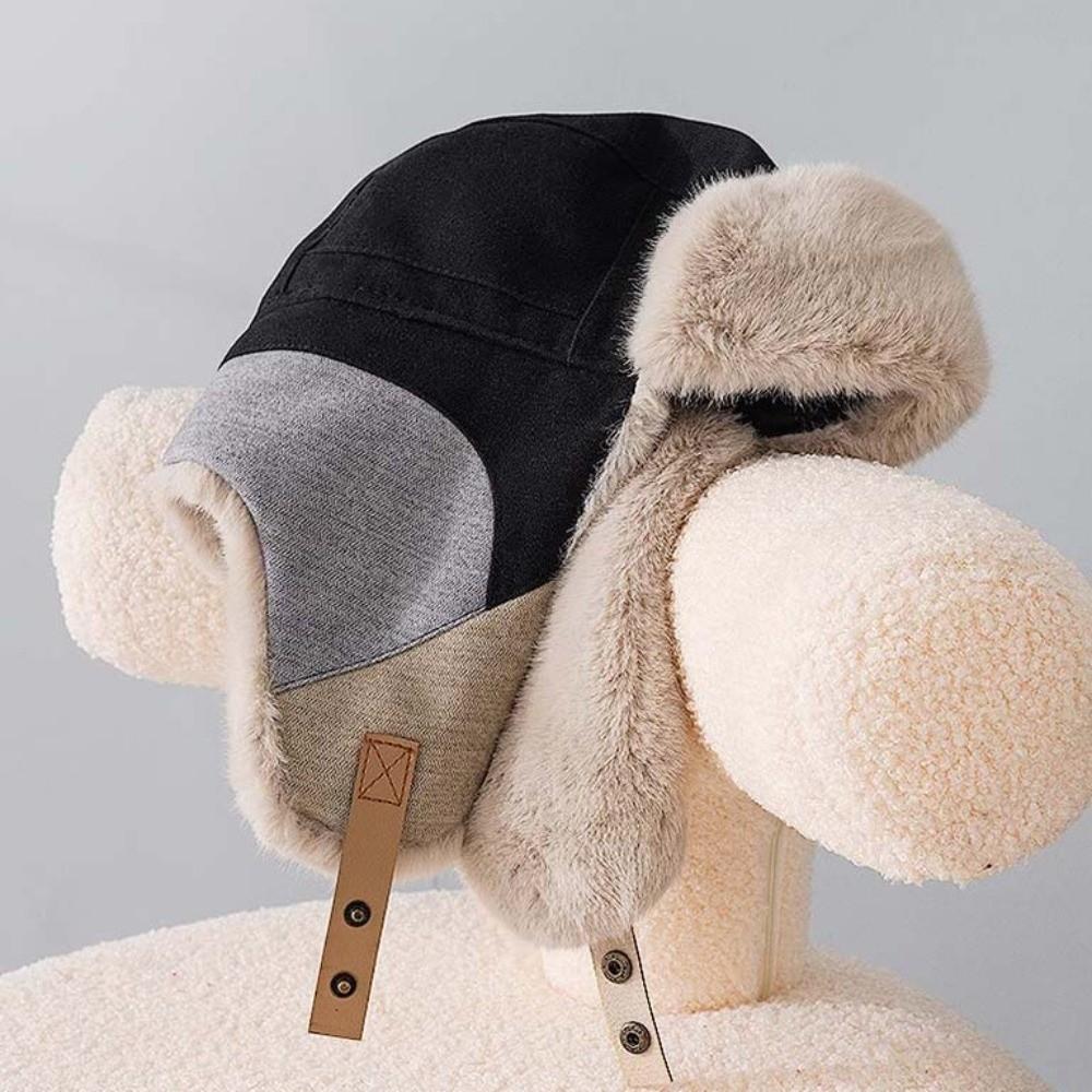 Thick Thermal Warm Earflap Cap Fleece Lined Patchwork Ski Cap Windproof Winter Hat Daily Commute