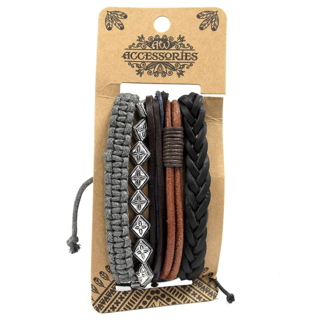 Mens Bracelet Sets – Metal & Leather (asst)