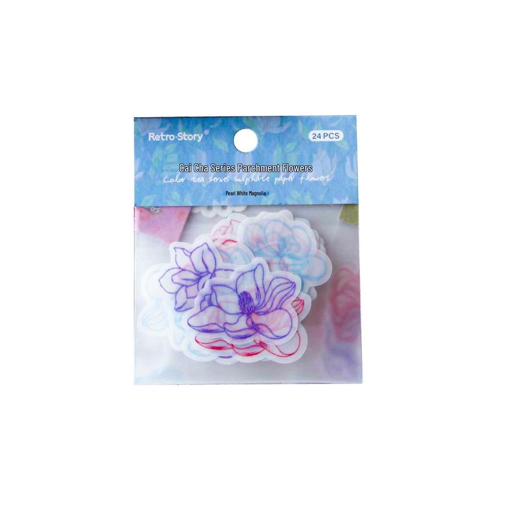 Retro Story Sulfuric Acid Paper Camellia Flower Stickers for DIY Diary and Creative Decoration