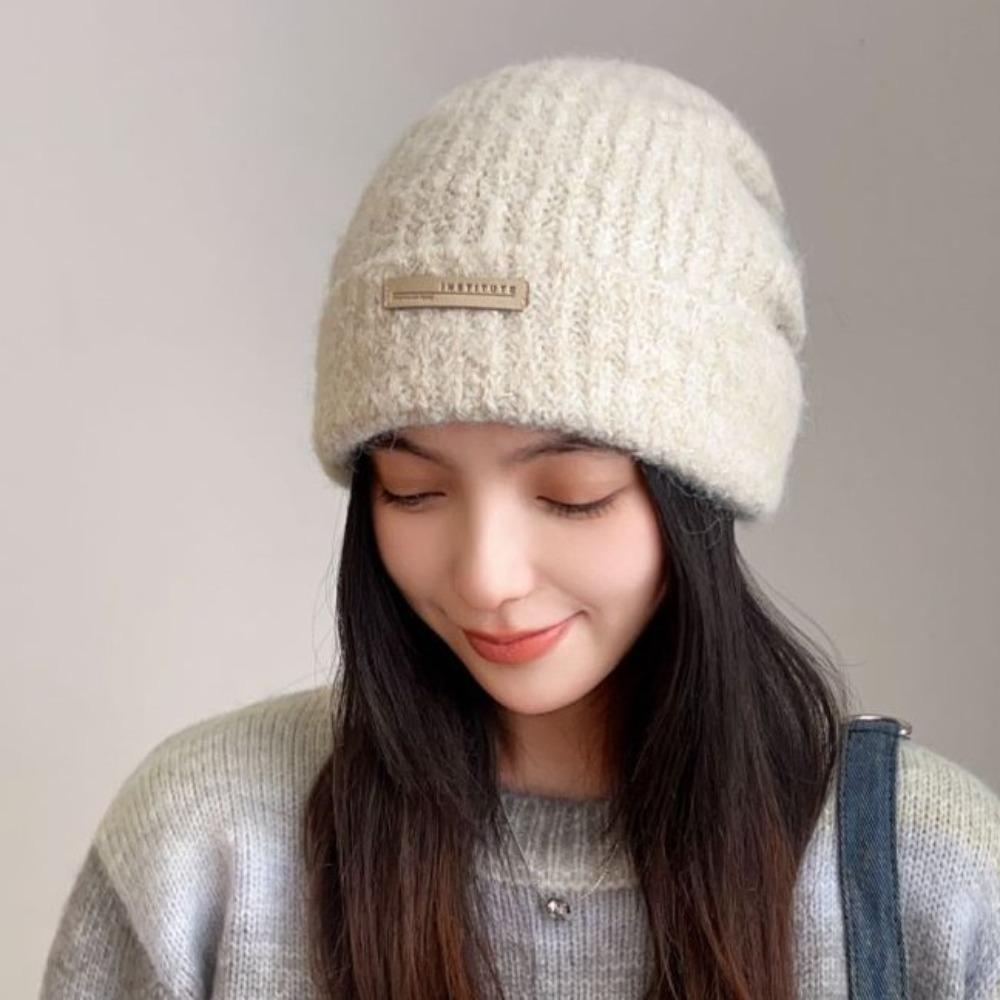 All-match Plush Woolen Hat Soft Brimless Beanie Cap Fashion Knitted Pullover Hat  Female