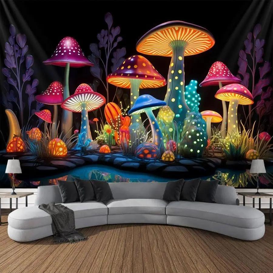 Psychedelic Mushroom Tapestry Nature Wildflower Plant Landscape Wall Hanging Fantasy Tapestry Poster for Dorm Living Room Decor