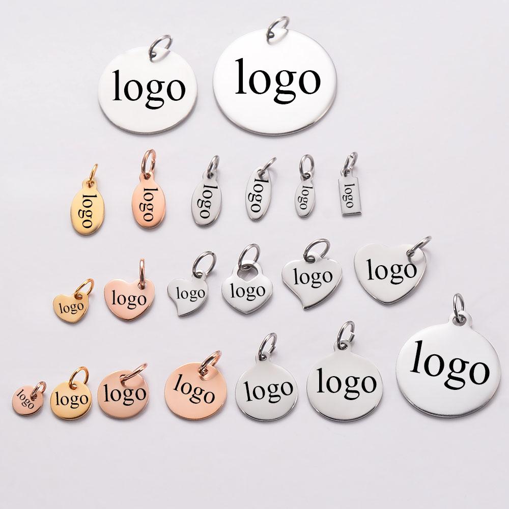 20pcs/lot Stainless Steel Customize Logo Tags Charms for DIY Jewelry Making Personalized Name Logo Disc 3 Colors
