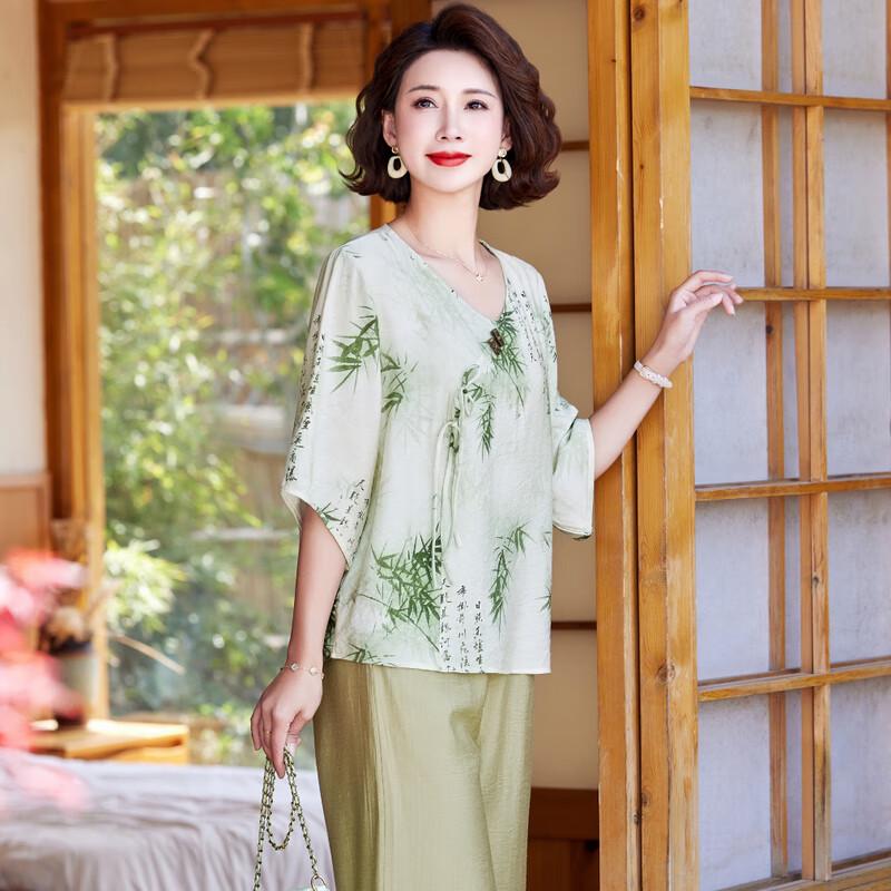 Elegant New Chinese Style Summer T-shirt Set for Women