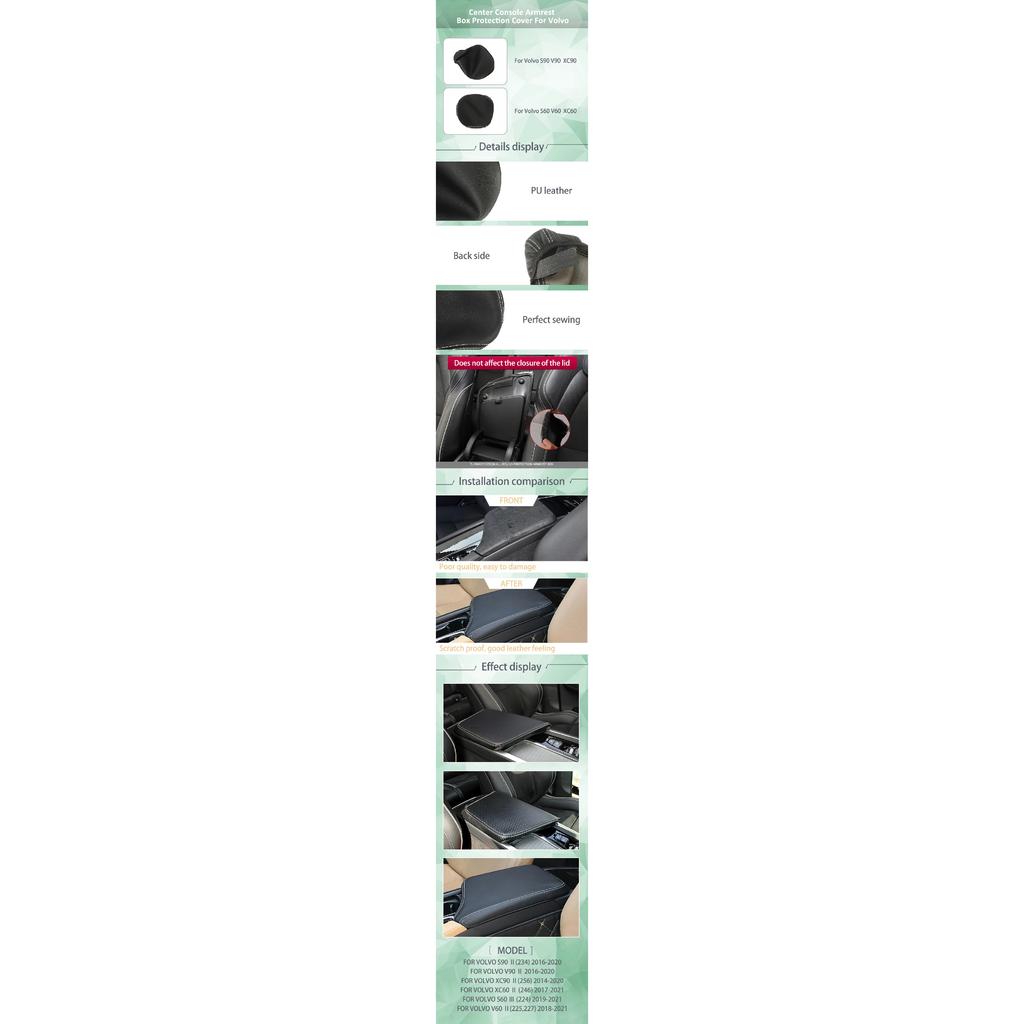 PU Leather Car Armrest Box Pad Center Console Protection Cushion Sleeve Decoration Cover for Volvo XC60 S60 V60 S90 V90 XC90