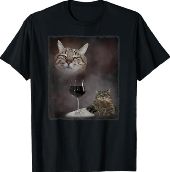 Funny Vintage Wine Cat Animal Meme 90s T-shirt S разноцветный
