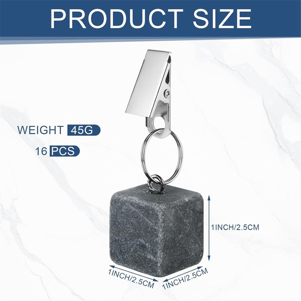 BHBL 16PCS Tablecloth Weights with Metal Clip, Cube Table Covers Pendant Stones, Marble Table Cloth Weights for Decoration
