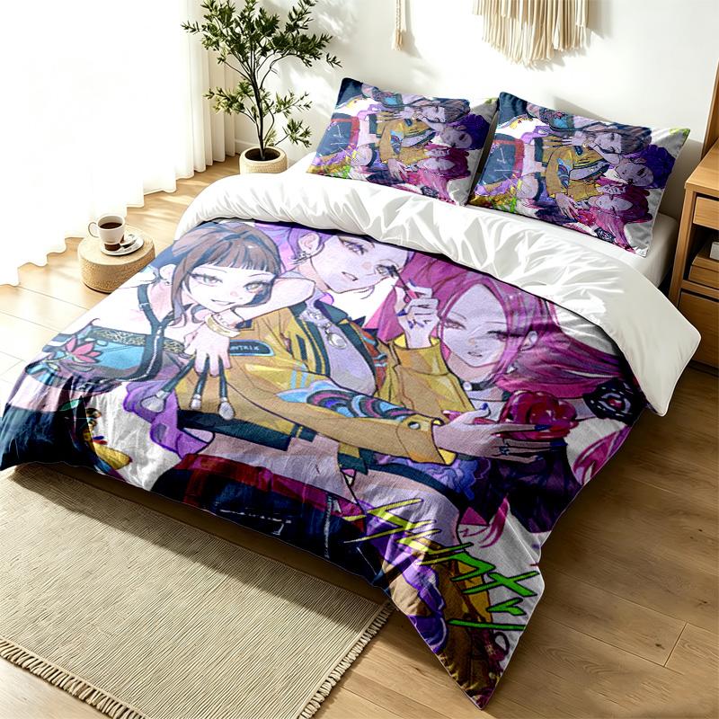Set lenjerie de pat Kpop demon hunters 3 piese Cearșaf de pilotă Set simplu modern Rezistent la șifonare Material moale Utilizare pe tot parcursul anului un cadou perfect
