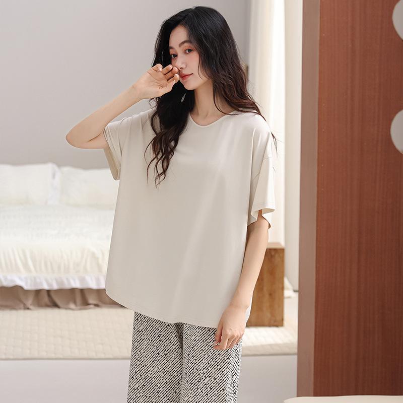 11 Years of New Pajamas Women's Summer Cotton Short-sleeved Cropped Pants Loungewear Women's Summer Korean Version Can Be Worn Outside the Suit