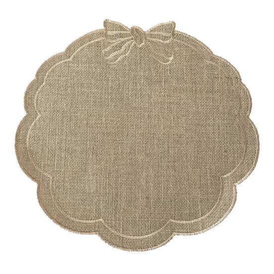 Placemat with Petal Shape And Bow Embroidery Table Mat Round Heat Insulation Non-Slip Oil Resistant Placemat for Dining Room