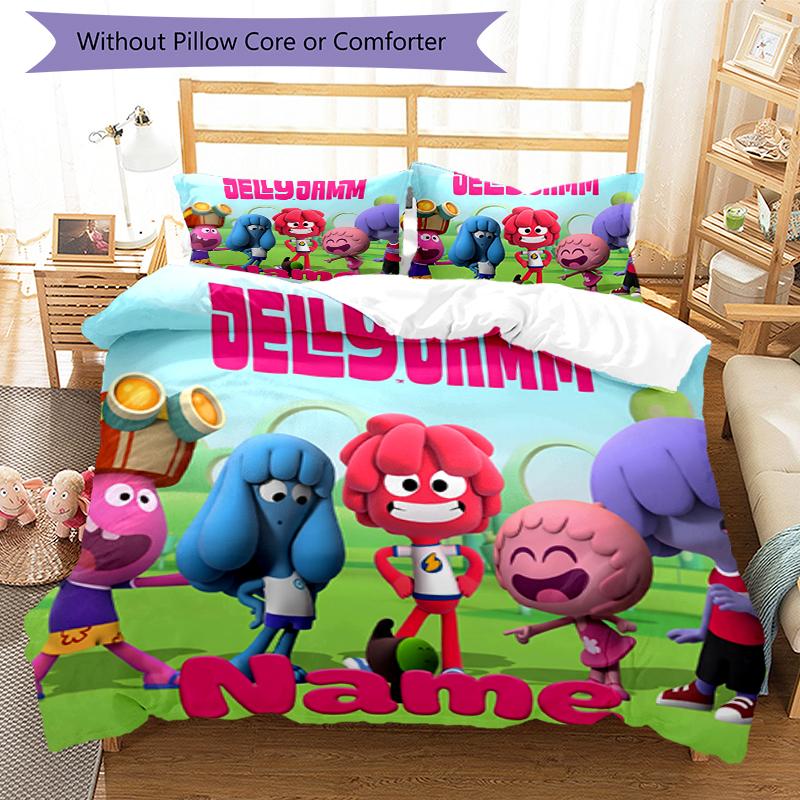 3pcs Custom Name Jelly Jamm Bedding Set Duvet Cover Closure Includes 1 Duvet Cover & 2 Pillowcases, Soft and Comfortable for All Seasons.