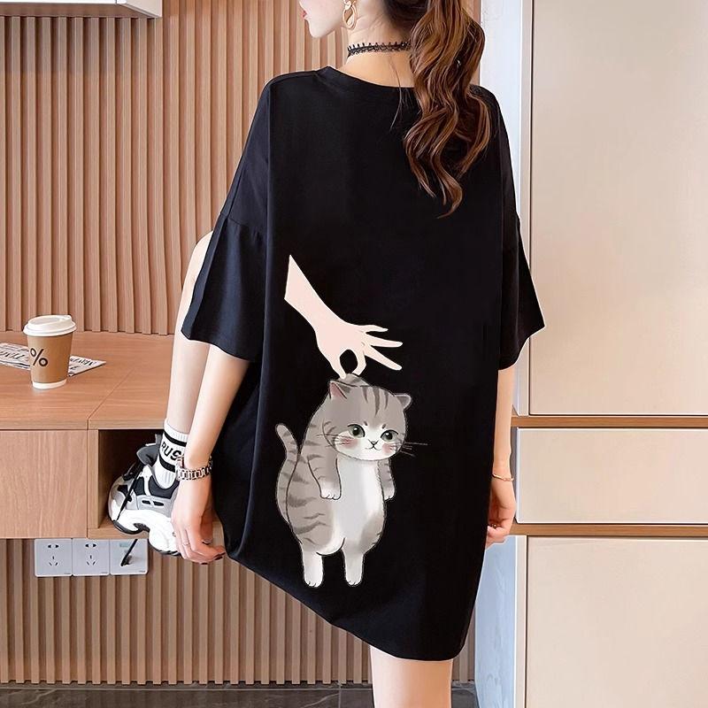 Summer Pure Cotton Women's T-shirts Cute Cartoon Print Hip Hop Streetwear Casual T-Shirt Female Harajuku Oversized Short Sleeve White Y2k Tops