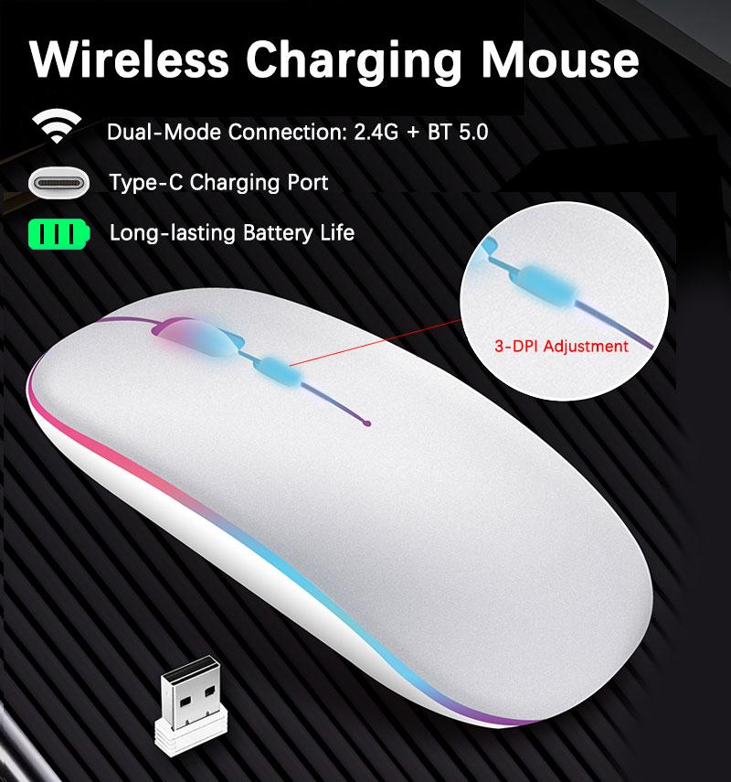 Wireless Rechargeable Mouse With LED Backlight Bluetooth Gaming Mouse Suitable For MAC/Laptop/PC/Windows